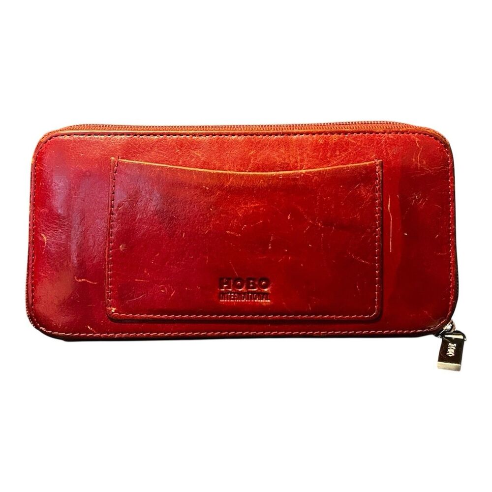 HOBO International Red Distressed Leather Zip Around Wallet Organizer Checkbook